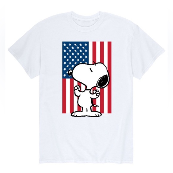 Snoopy American Flag White T-Shirt - Picture 1 of 12